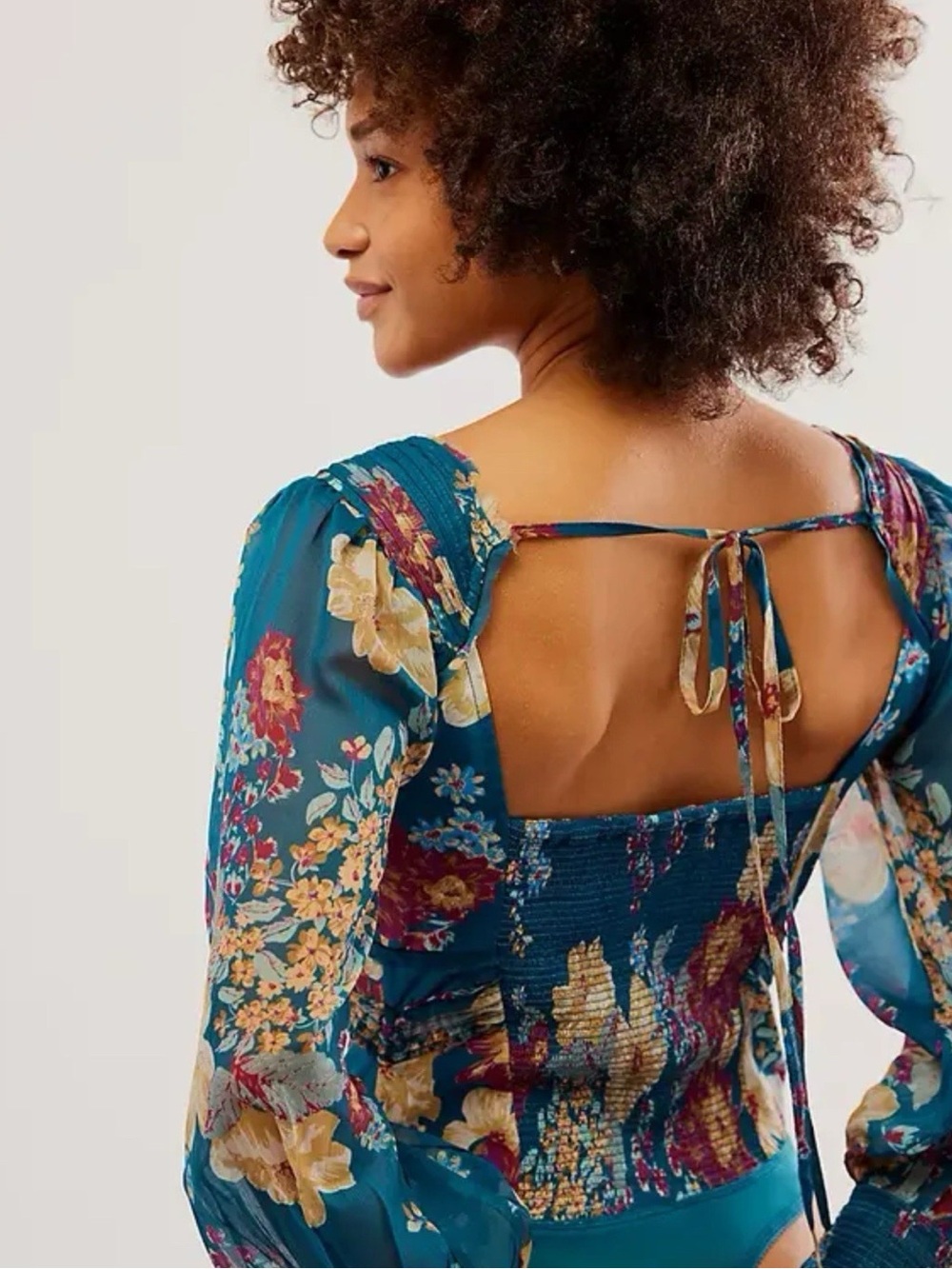 Free People Wanderlust Floral Print Bodysuit Jade Combo Boho Women Size XL